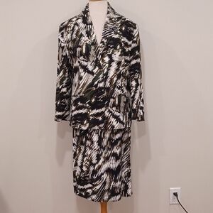 Cleo Abstract Olive Swirl Print Blazer/Skirt Suit- Sz. 18/14